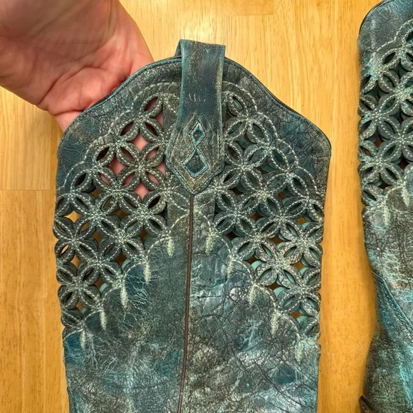 Corral Laser Cutout Western Cowboy Cowgirl Boots Turquoise Heel Rodeo Women’s 9 - Picture 6 of 14